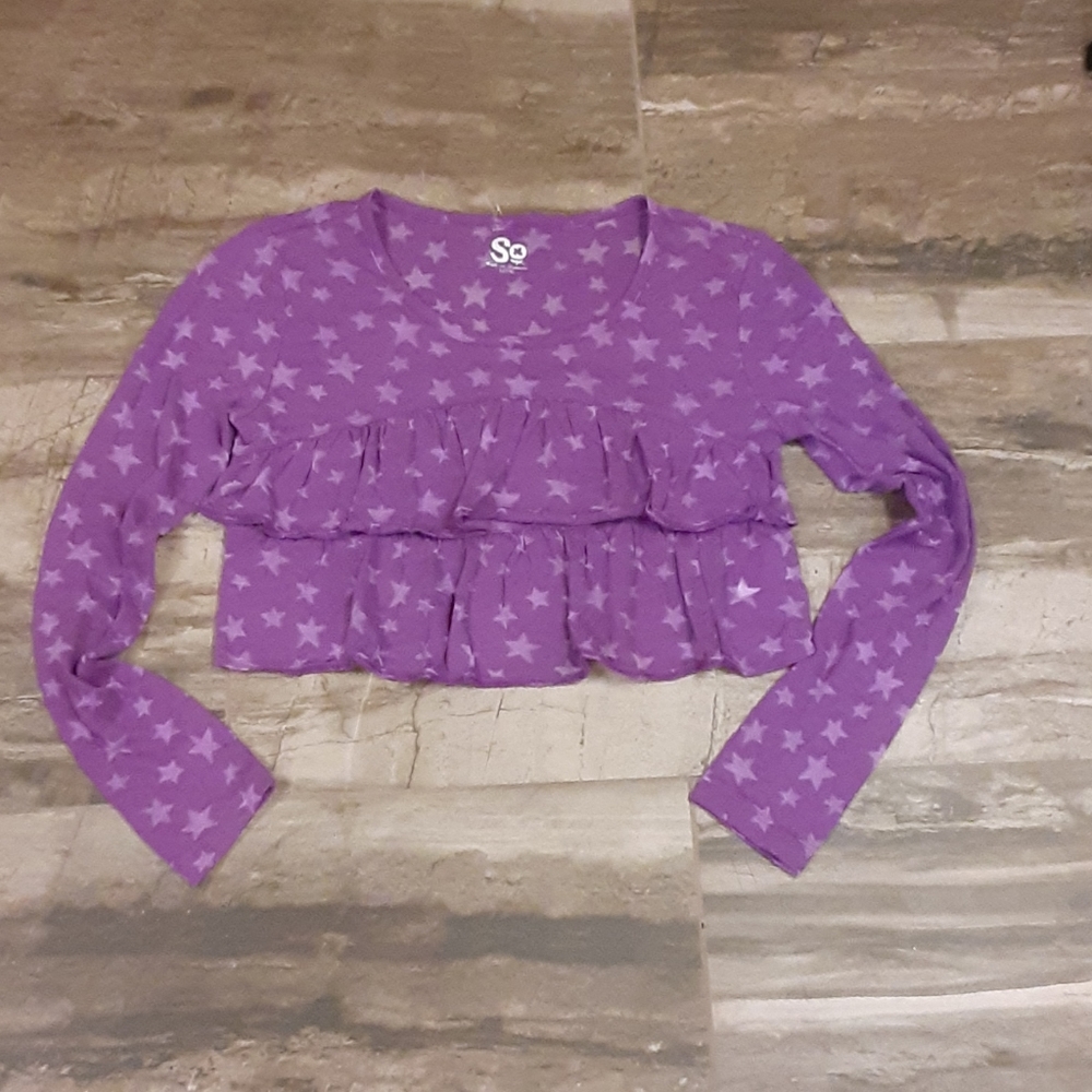 So purple star print ruffled crop top size 14